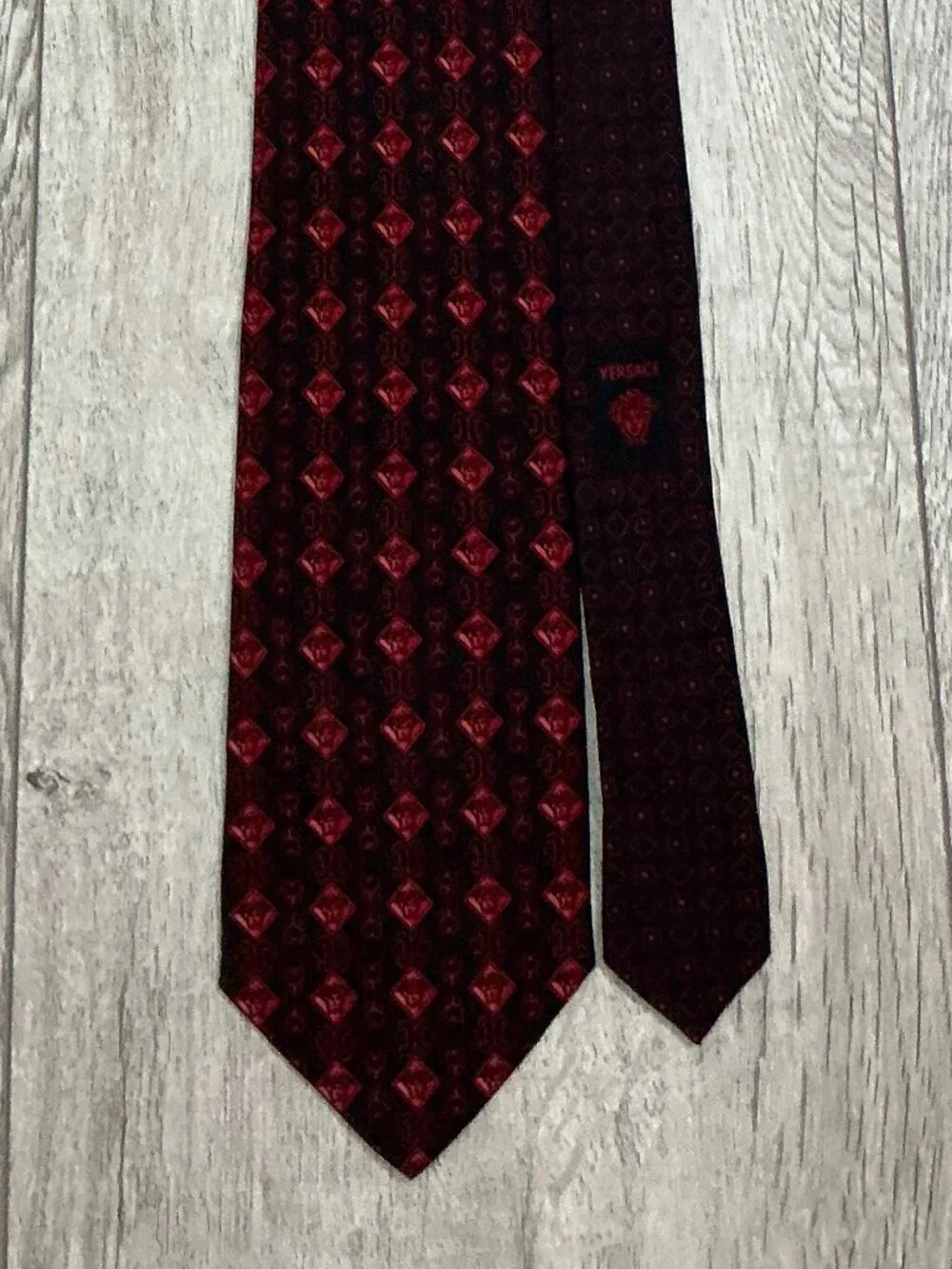 Gianni Versace Tie Black Red Silk Designer Necktie